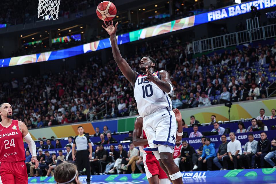 Anthony Edwards of the United States shoots during the 3rd place match between the United States and Canada at the 2023 FIBA ​​World Cup in Manila, Philippines, Sept. 10, 2023. (Photo by Wu Zhuang/Xinhua via Getty Images)