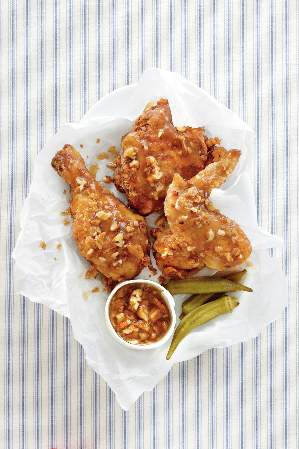 "Man Catching” Fried Chicken with Honey-Pecan Glaze