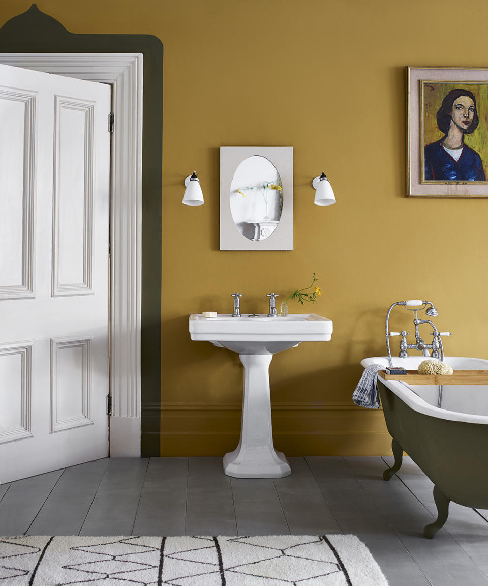 <p> Mustard tones bring a cozy and comforting ambiance to a bathroom space in all seasons. That pop of color is sure to energize your morning ritual also.  </p> <p> 'I’d say you can be pretty bold and experimental in a bathroom!' says Annie Sloan, color and paint expert. </p> <p> 'I’d look to your wardrobe for colors which flatter you, and base my color choices around that. We spend a lot of time in bathrooms looking at our reflections so choose a color which suits you!' </p>