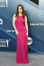 Before taking the stage as a presenter, Dever hit the red carpet in a glittering fuchsia gown by Ralph Lauren.