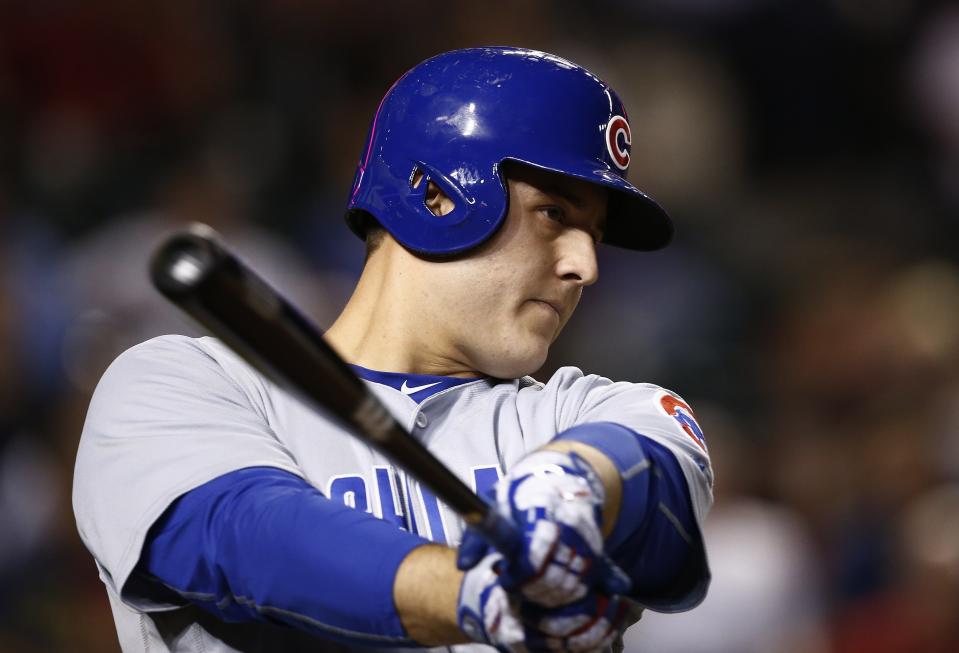 Chicago Cubs’ Anthony Rizzo takes a practice swing during the eighth inning of a baseball game against the Arizona Diamondbacks Friday, Aug 11, 2017, in Phoenix. The Cubs defeated the Diamondbacks 8-3. (AP)