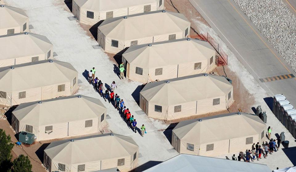 <p>Immigrant children, many of whom have been separated from their parents under a new "zero tolerance" policy by the Trump administration, are being housed in tents next to the Mexican border in Tornillo, Texas, U.S. June 18, 2018.</p>