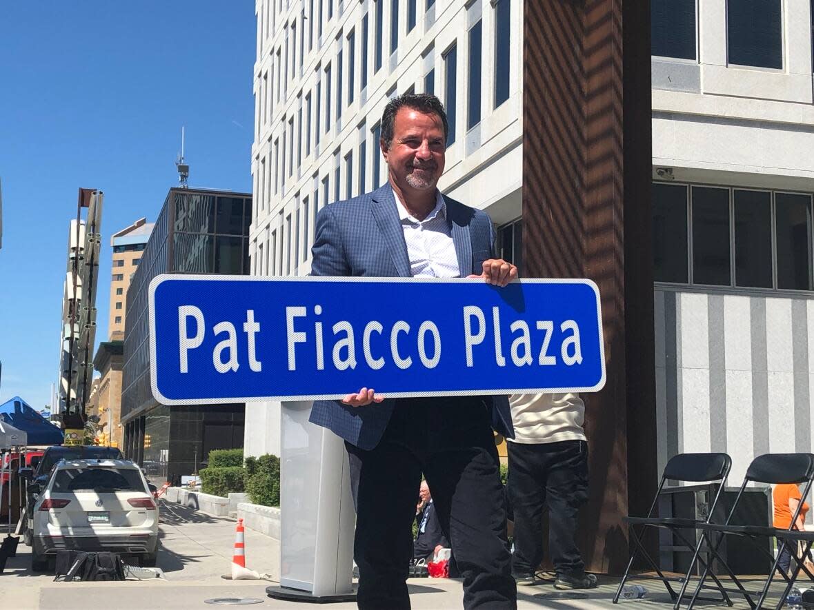 Pat Fiacco says he is happy his family was present during the downtown plaza renaming ceremony. (Jennifer Francis/CBC News - image credit)