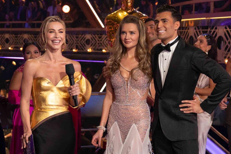 <p>Disney/Eric McCandless</p> (L-R) Julianne Hough, Anna Delvey and Ezra Sosa on "Dancing with the Stars."