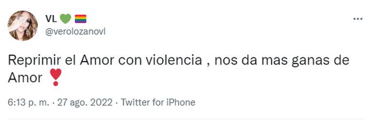 El mensaje de Verónica Lozano durante los enfrentamientos entre militantes y policías en Recoleta (Foto: Captura de Twitter)