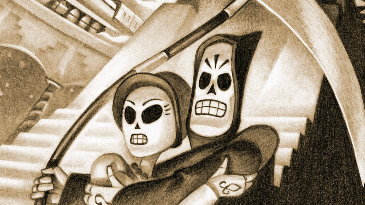  Grim Fandango characters looking shocked. 