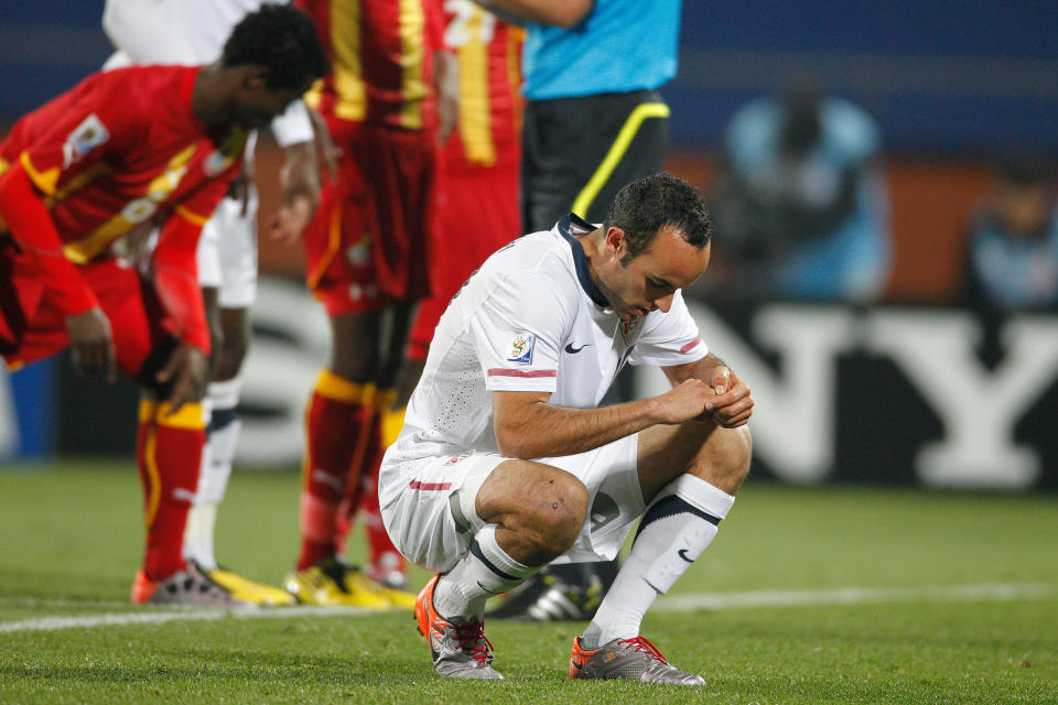 Landon Donovan concentrates before taking a penalty during the World Cup match between USA and Ghana on June 26, 2010.