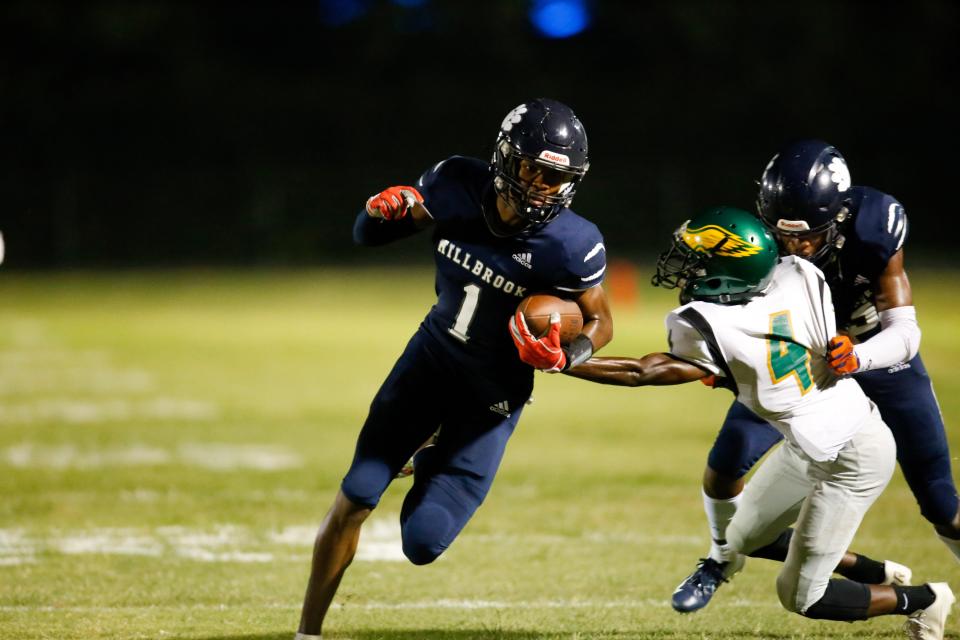 Three-star 2022 Millbrook wide receiver Wesley Grimes (1) has been verbally committed to Wake Forest since early September. UNC offered Grimes a scholarship in late November after he caught 26 touchdowns, tied for the third most in NCHSAA single-season history, as a senior.