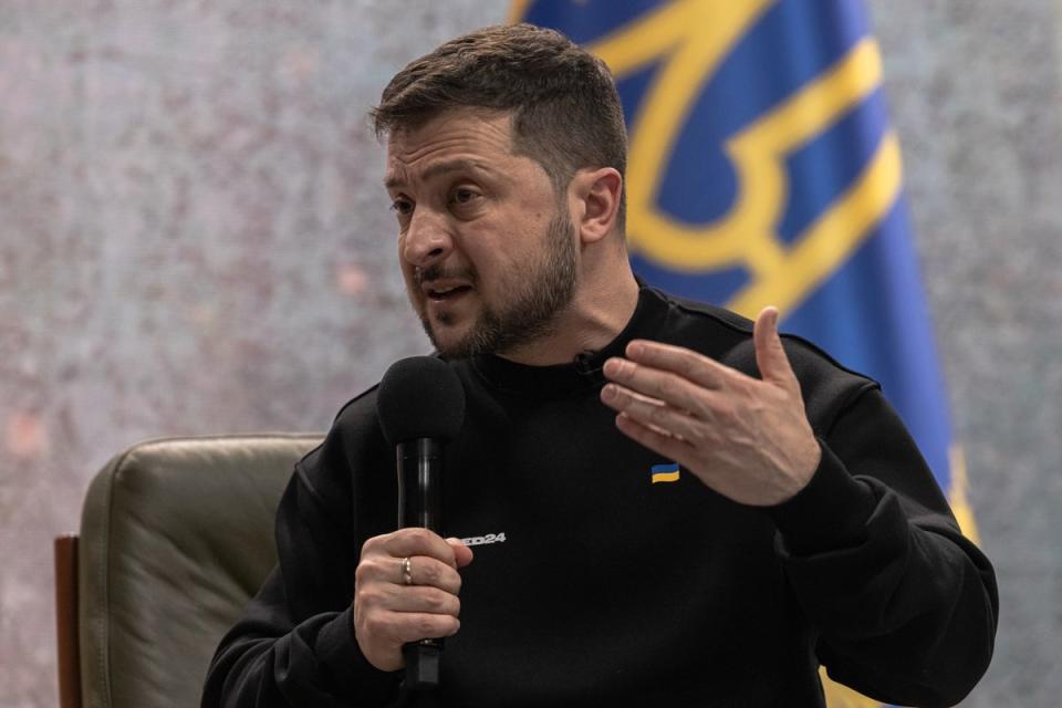 Ukrainian President Volodymyr Zelensky speaks to the media during a press conference as Ukraine marks one year since Russia's large-scale invasion (Getty Images)