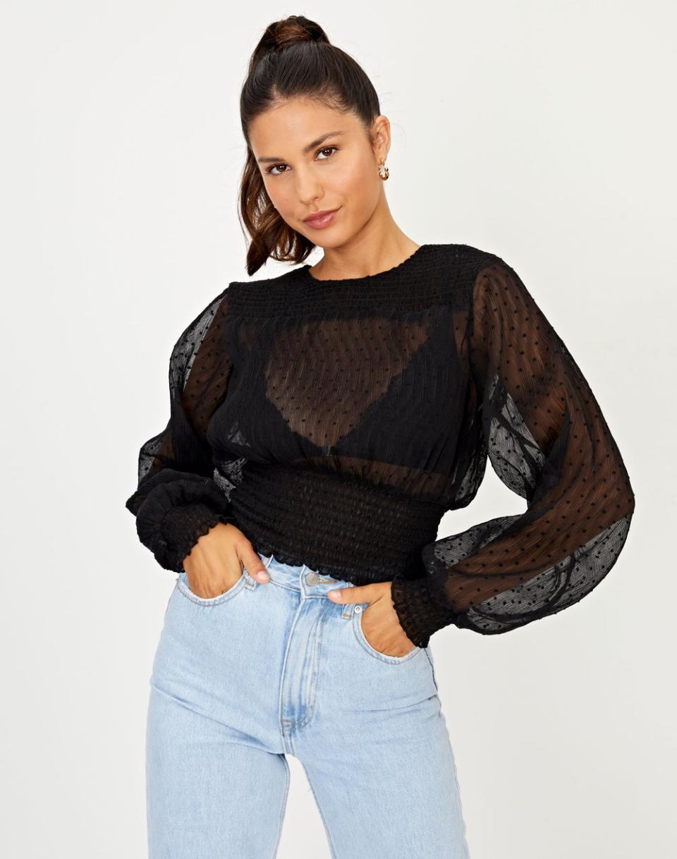 Glassons Textured Shirred Blouse, $29.99. Photo: Glassons.