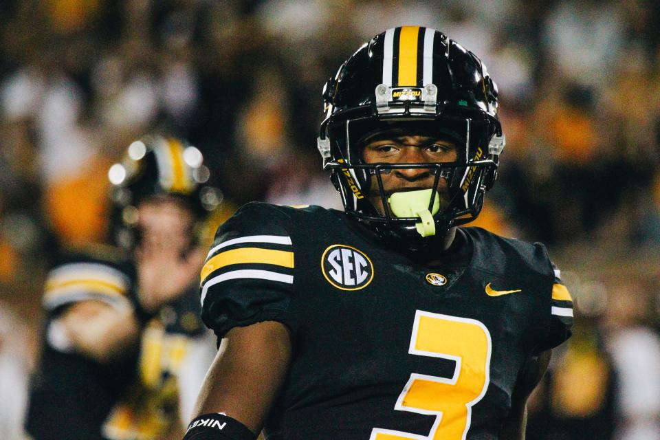Missouri wide receiver Luther Burden looks to the sideline during the Tigers' game against No. 1 Georgia on Oct. 1, 2022, at Faurot Field.