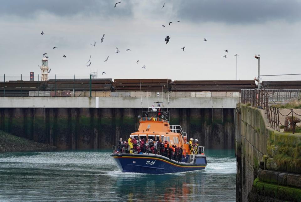 A group of people thought to be migrants are brought in to Dover, Kent, on board the Dover lifeboat, following a small boat incident in the Channel. Picture date: Thursday November 11, 2021. (PA Wire)