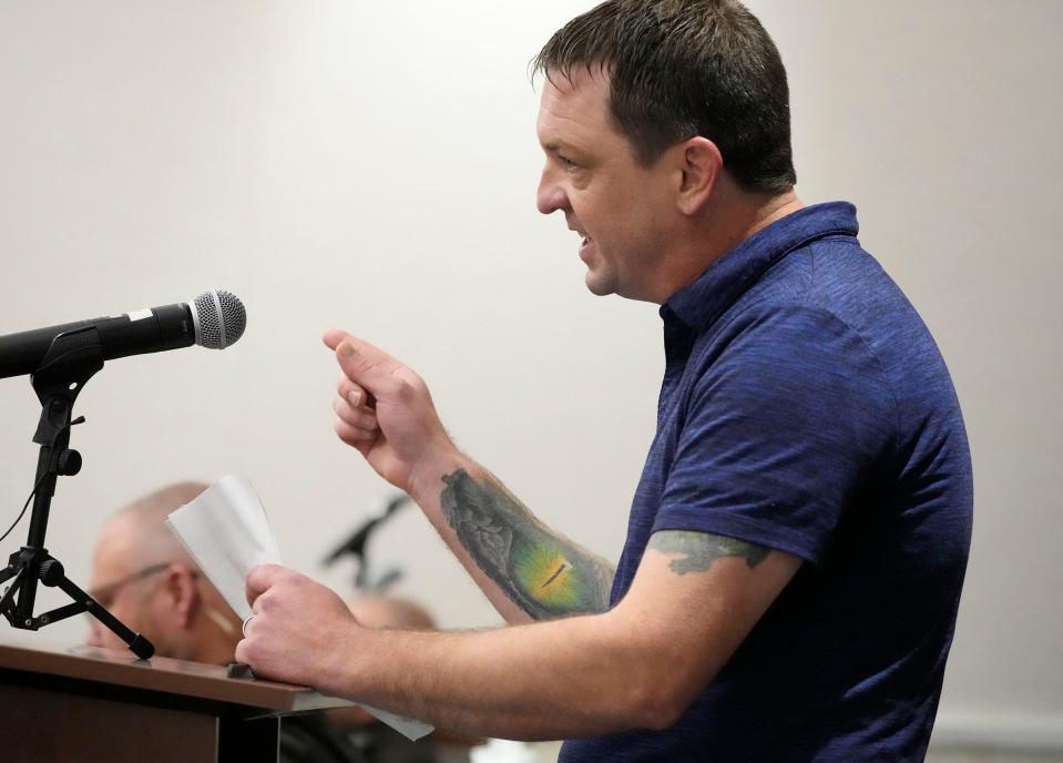 Chris Owen gives a victim impact statement in Waukesha County Circuit Court in Waukesha, Wis., on Tuesday, Nov. 15, 2022.