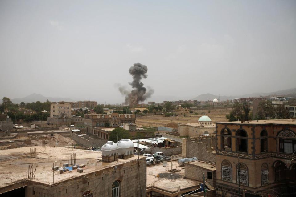 Smoke rises after an airstrike in Sanaa, Yemen (REUTERS)