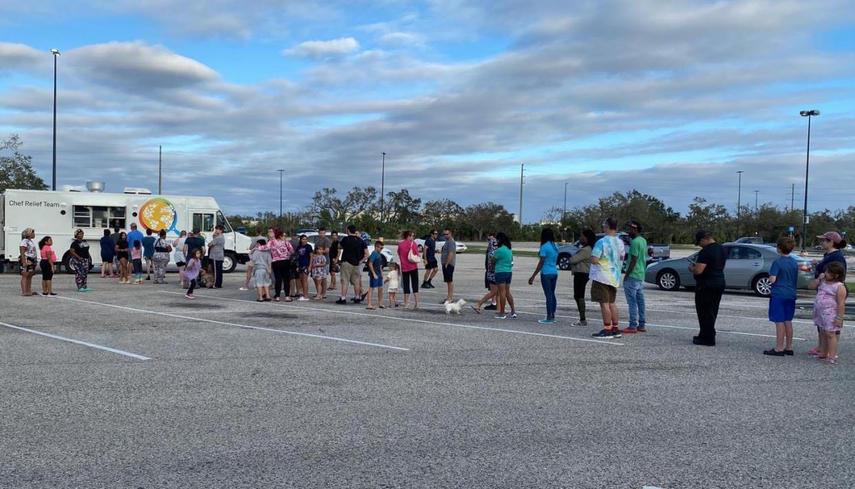 In Southwest Florida, people line up for food provided by World Central Kitchen, one of the organizations that has benefited from the Hurricane Ian emergency fund set up by the Town of Palm Beach United Way. So far, the fund has raised more than $500,000 for relief efforts, according to United Way officials.