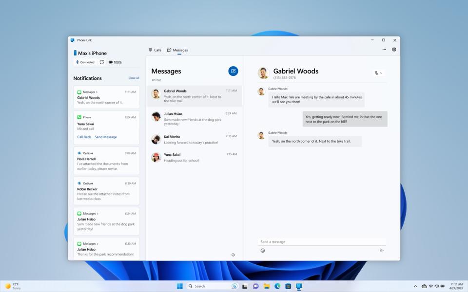 You'll soon be able to answer texts and calls from your iPhone on your Windows 11 (Image: Microsoft)