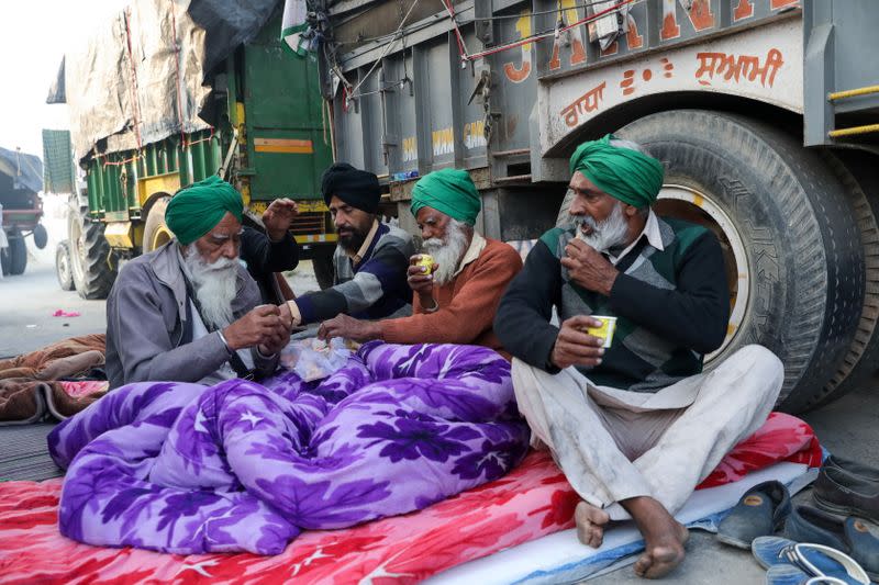 A protest against the newly passed farm bills, at Singhu border near Delhi