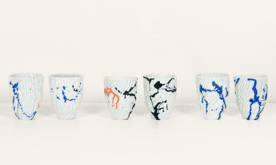 <p>Tea cups, $90, <a rel="nofollow noopener" href="https://www.hesperios.com/shop/shop/artists-ltd-editions/babs-haenen-tea-cups/" target="_blank" data-ylk="slk:hesperios.com;elm:context_link;itc:0;sec:content-canvas" class="link ">hesperios.com</a> </p>