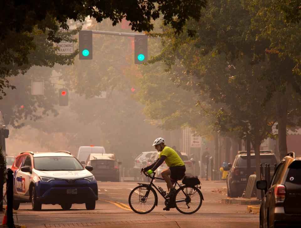 Smoke from nearby wildfires reduced air quality in the Willamette Valley and downtown Eugene 
on Monday Oct. 10, 2022.