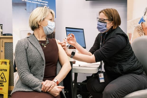 Provincial Health Officer Dr. Bonnie Henry received her first dose of the Pfizer vaccine on Dec. 22, 2020. (Province of British Columbia/Twitter - image credit)