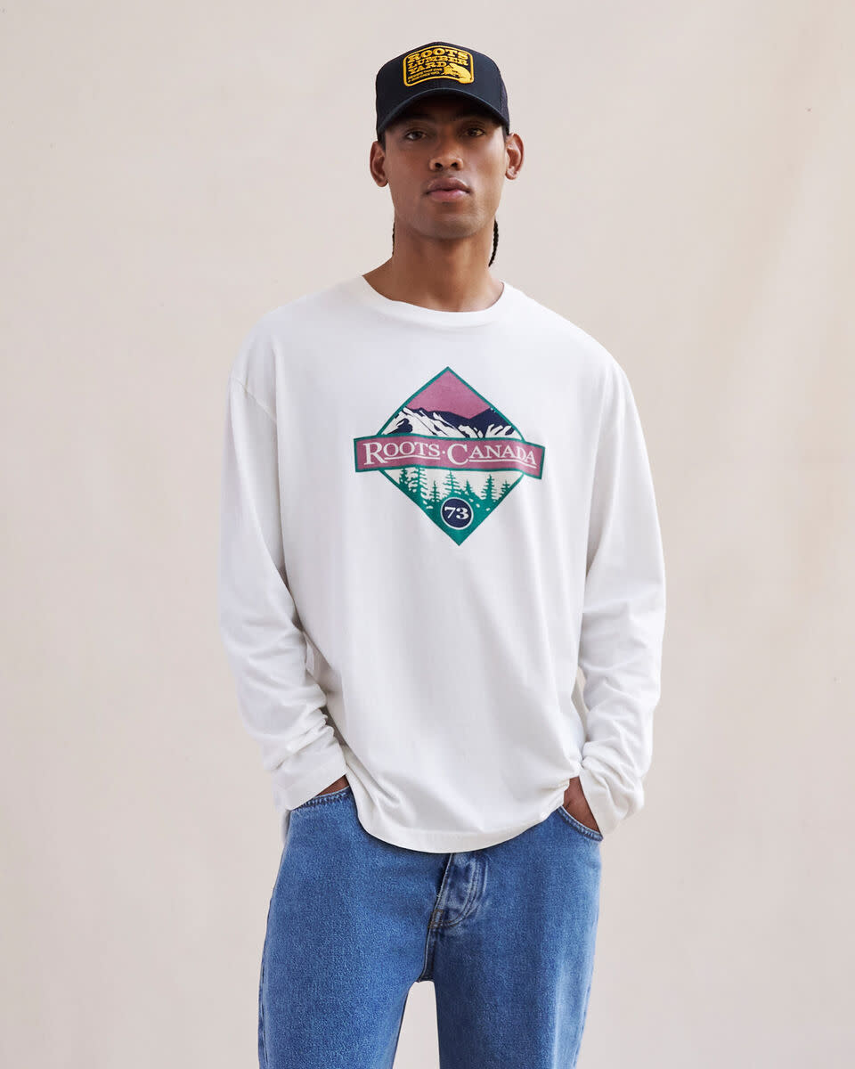 Mens Roots Rockies Patch Relaxed Long Sleeve T-Shirt. Image via Roots.