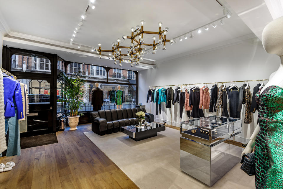 The interior of Balmain’s new store on <a href="https://wwd.com/eye/lifestyle/social-climbing-georgians-1235602226/" rel="nofollow noopener" target="_blank" data-ylk="slk:London;elm:context_link;itc:0;sec:content-canvas" class="link ">London</a>’s Mount Street.