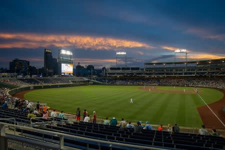 Jun 18, 2018; Omaha, NE, USA; General view of TD Ameritrade Park during a game between the Oregon State Beavers and the Washington Huskies in the College World Series. Mandatory Credit: Steven Branscombe-USA TODAY Sports