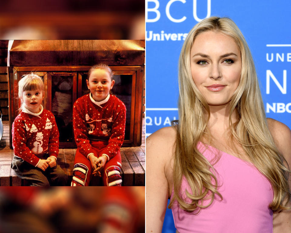 <p><strong>THEN:</strong> Big sister Lindsey Vonn sports matching sweaters with her little sister<br><strong>NOW:</strong> The four-time Olympian put on her first set of skis when she was three years old.<br> (Photo via Instagram/lindseyvonn, Photo by Dia Dipasupil/Getty Images) </p>