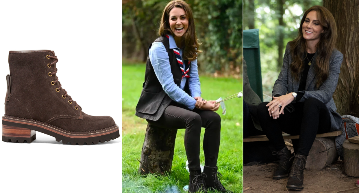 Kate Middleton has been wearing her trusty See by Chloe suede ankle boots for years. (Photos by David Rose - WPA Pool/Getty Images, Daniel Leal-Olivas/AFP via Getty Images)