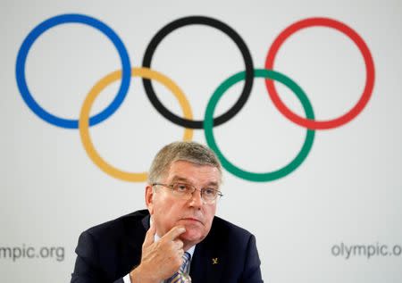 Thomas Bach, President of the International Olympic Committee (IOC) attends a news conference after an Executive Board meeting in Lausanne, Switzerland, July 20, 2018. REUTERS/Denis Balibouse