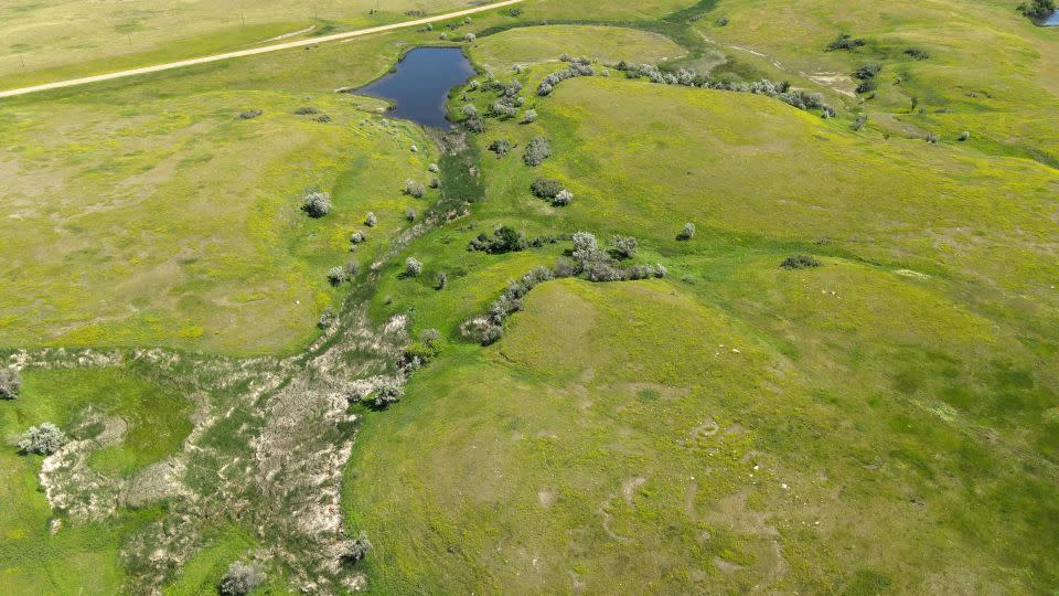 An aerial view of native prairie and wetlands on Kurt Swenson's North Dakota property, where Summit Carbon Solutions wants to store carbon dioxide underground. - Joe Swenson