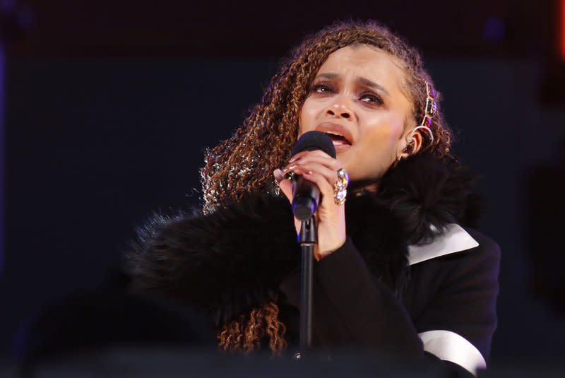 Andra Day performs in Times Square on New Year's Eve on December 31, 2020, in New York City. The singer/actor turns 39 on December 30. File Pool Photo by Gary Hershorn/UPI