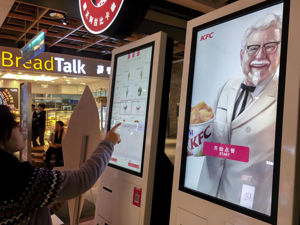 TIANJIN, CHINA - 2018/03/22: Self-service machine in a KFC restaurant, to improve the efficiency of ordering and payment.  KFC has made a significant contribution to the performance of Yum China. In 2017, Yum China opened 691 new restaurants, of which KFC took up 5488, accounting for about 68%. (Photo by Zhang Peng/LightRocket via Getty Images)