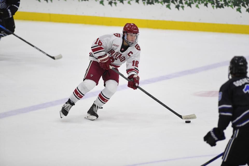 Harvard junior Nick Abruzzese ranks among the top scorers in NCAA Division I hockey this season. Abruzzese hails from Slate Hill.