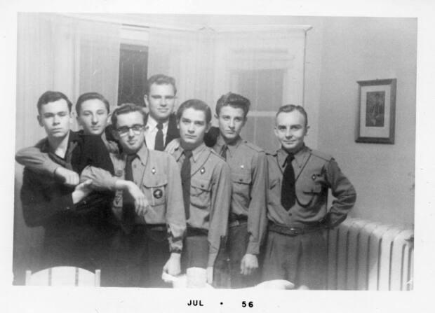 As a young adult, Bohdan Medwidsky participated in the Ukrainian scouting organization, Plast. Seen here in July of 1956, Bohdan stands to the left of Ivan Trachuk, Yurii Borys, Wolodymyr Piasecky, Ihor Gadacz, Taras Zakydalsky and Eugene Chorostil.