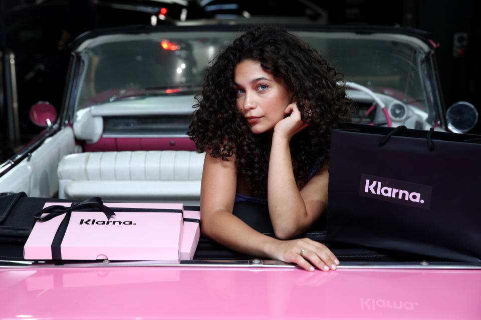 Jayme Jo Massoud poses inside a pink Cadillac in the valet parking area as part of BNPL company Klarna's Uncensored Runway on November 25, 2020 in Sydney, Australia. (Photo by Don Arnold/Getty Images for Klarna)