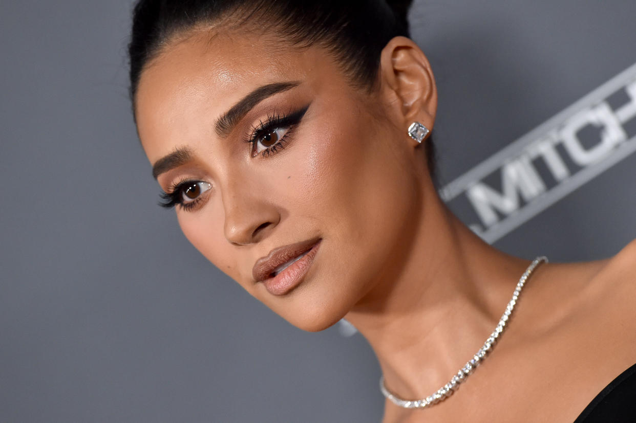 Shay Mitchell rocked a Mugler outfit and a pair of sheer polka dot tights at a Calzedonia event in Paris. (Photo by Axelle/Bauer-Griffin/FilmMagic)