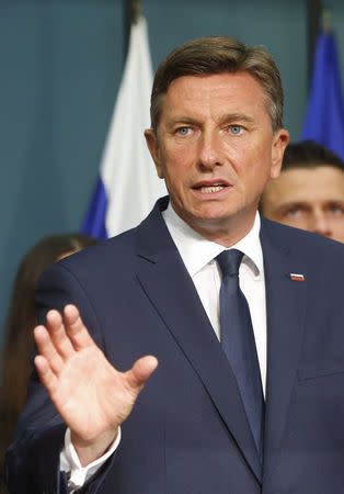 Presidential candidate Borut Pahor speaks during a news conference after the first round of the presidential election in Ljubljana, Slovenia October 22, 2017. REUTERS/Srdjan Zivulovic