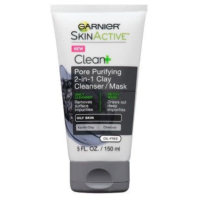 1) Garnier SkinActive 2-in-1 Clean And Pore Purifying Clay Cleanser/Mask