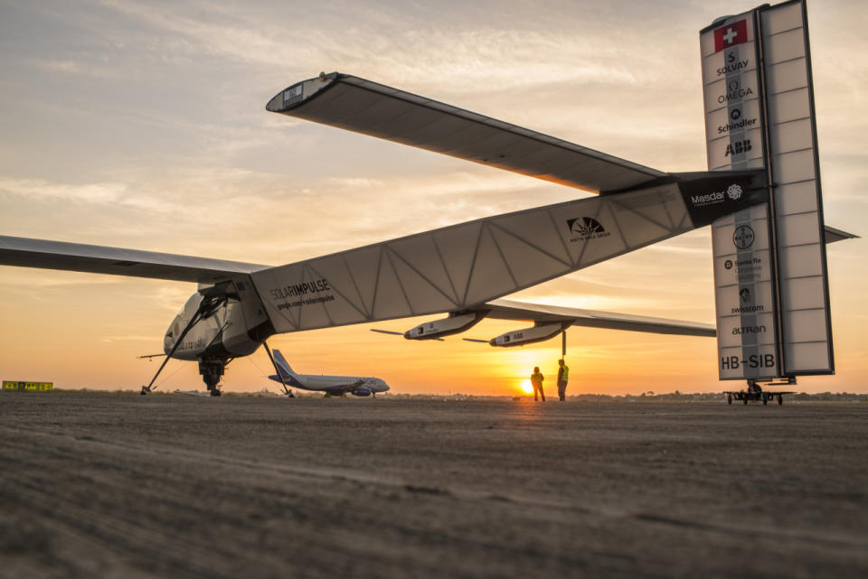 <p>Solar Impulse prepares to take off for the third of its 17 journeys that made up its round-the-world trip. This leg crossed India from Ahmedebad to Varanasi. (Solar Impulse/Revillard/Rezo.ch)</p>