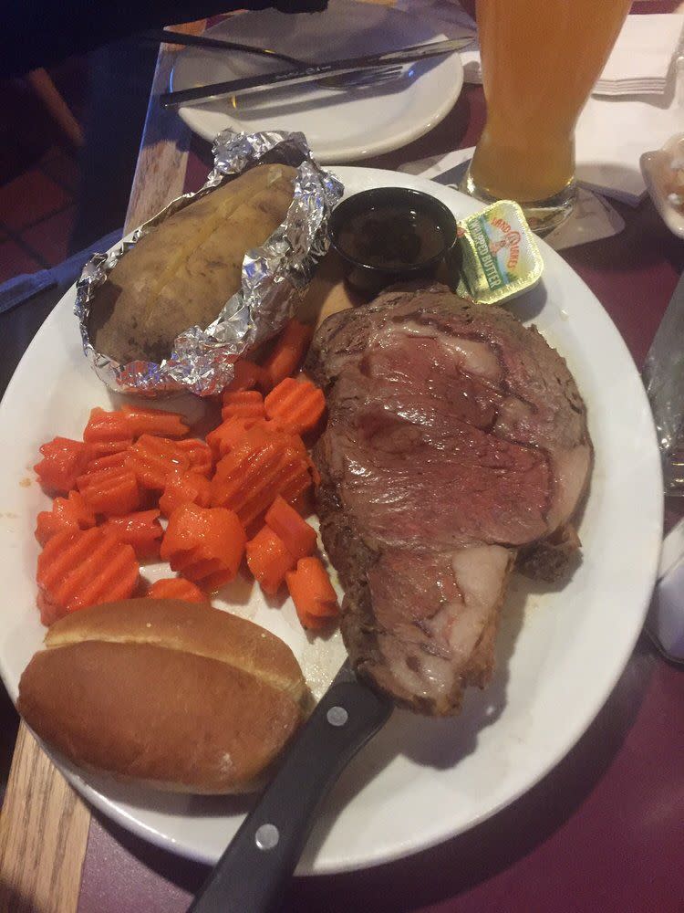 Prime Rib at Beefside Restaurant in Manchester, New Hampshire, comes with a salad and two sides.