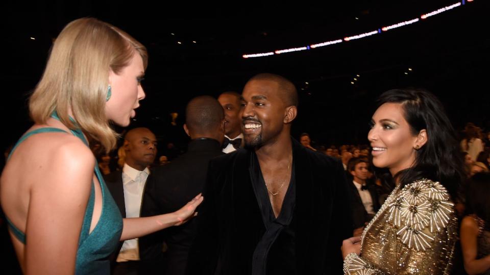 Taylor Swift, Jay Z, Kanye West and Kim Kardashian. Photo by Kevin Mazur/WireImage.