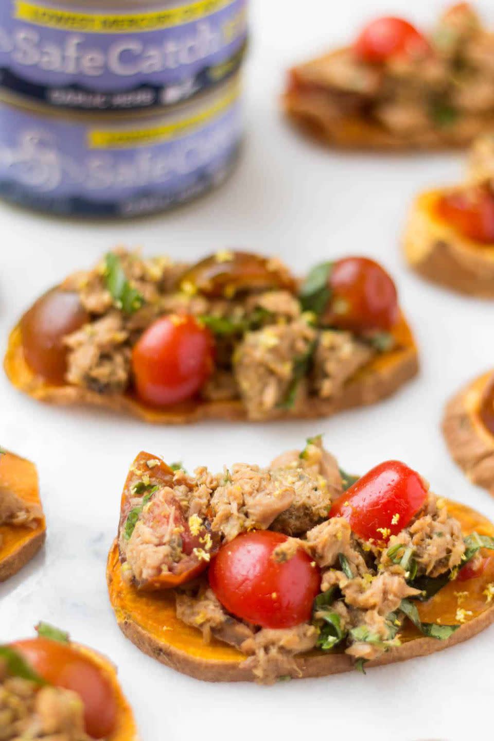 Tuna Bruschetta on Sweet Potato Toast