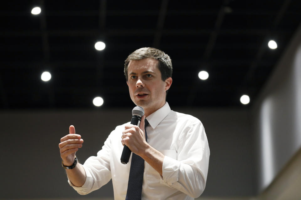 Democratic presidential candidate South Bend, Ind., Mayor Pete Buttigieg speaks during the Iowa Farmers Union Presidential Forum, Friday, Dec. 6, 2019, in Grinnell, Iowa. (AP Photo/Charlie Neibergall)