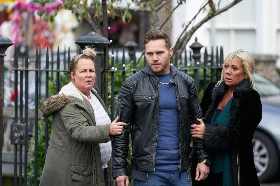 Lorraine Stanley, Danny Walters and Letitia Dean in ‘EastEnders’ (BBC/Jack Barnes/Kieron McCarron)