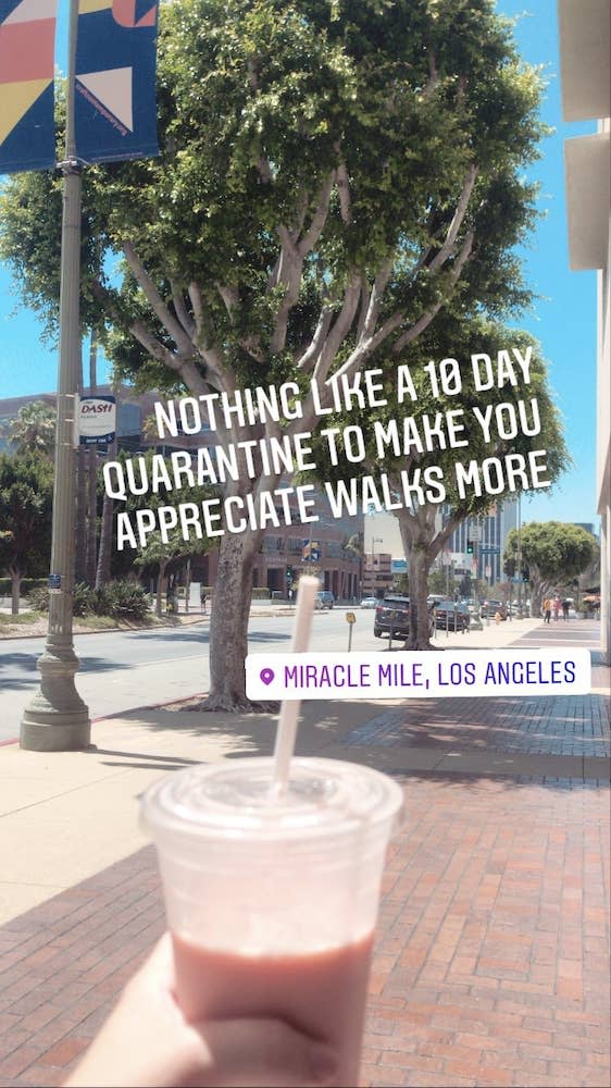 Instagram story: "Nothing like a 10 day quarantine to make you appreciate walks more"