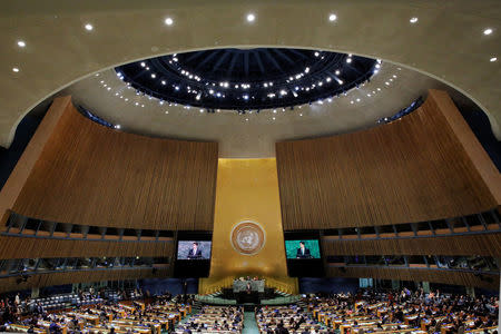 Canadian Prime Minister, Justin Trudeau, addresses the 72nd United Nations General Assembly at U.N. headquarters in New York, U.S., September 21, 2017. REUTERS/Lucas Jackson