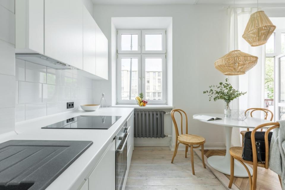 Small white Scandinavian style kitchen.