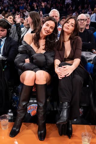 <p>NY Knicks/MSG Sports</p> Emily Ratajkowski and Irina Shayk watch the New York Knicks in November 2023
