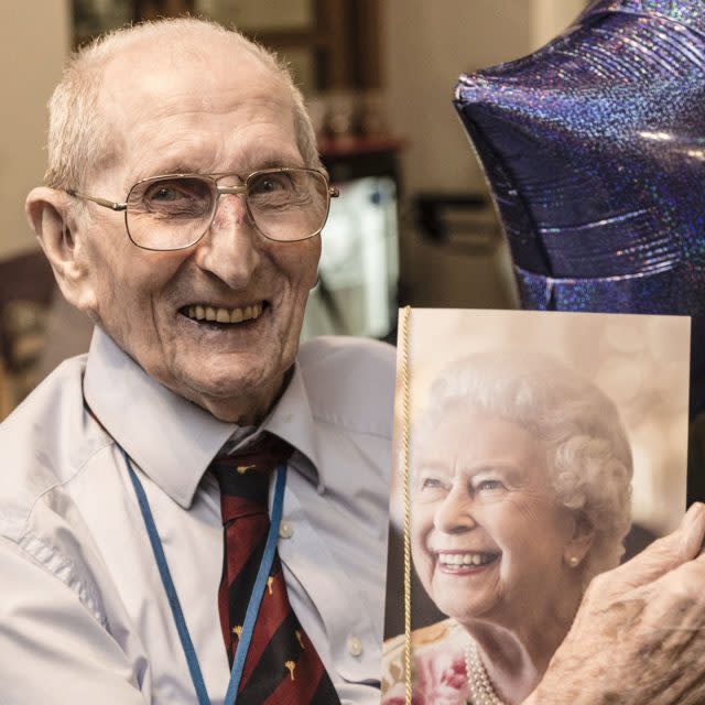 Charles Saunders with his birthday message from the Queen